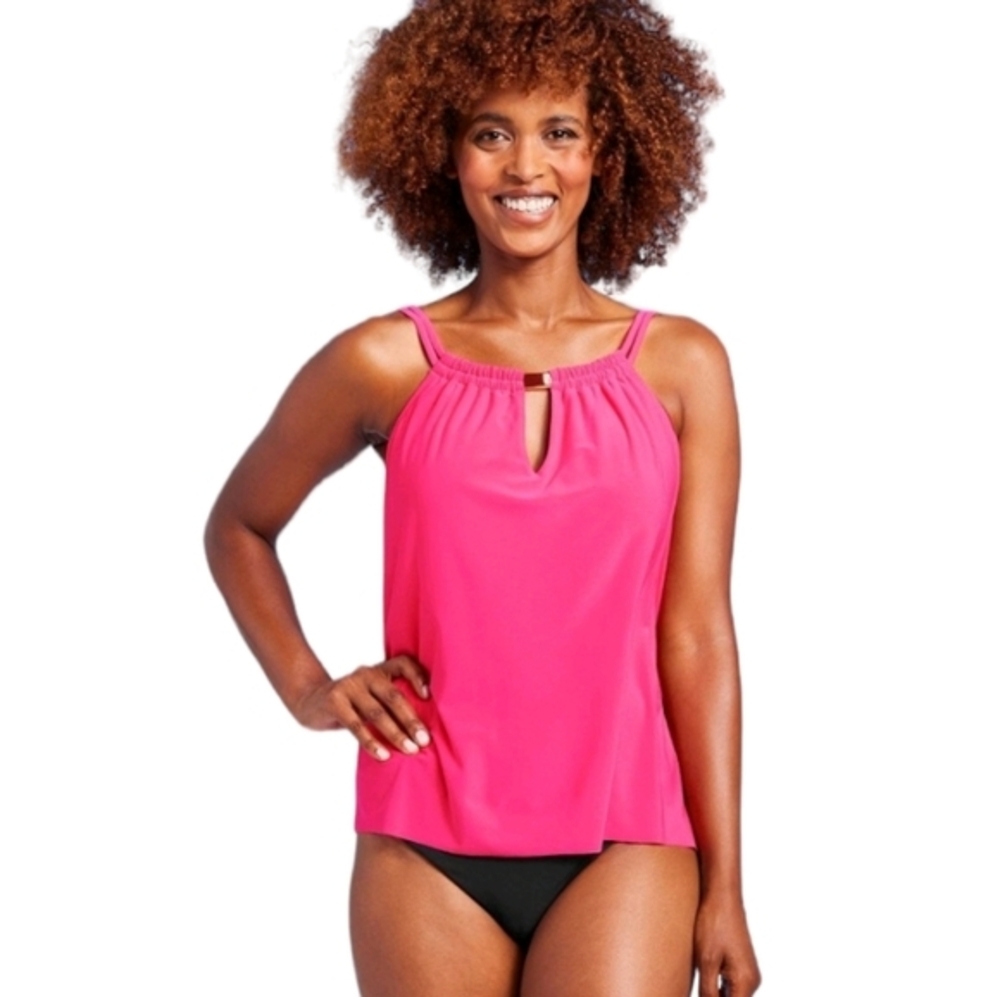 Aqua Green High Neck Tankini Swim Top Coral Size S NWT